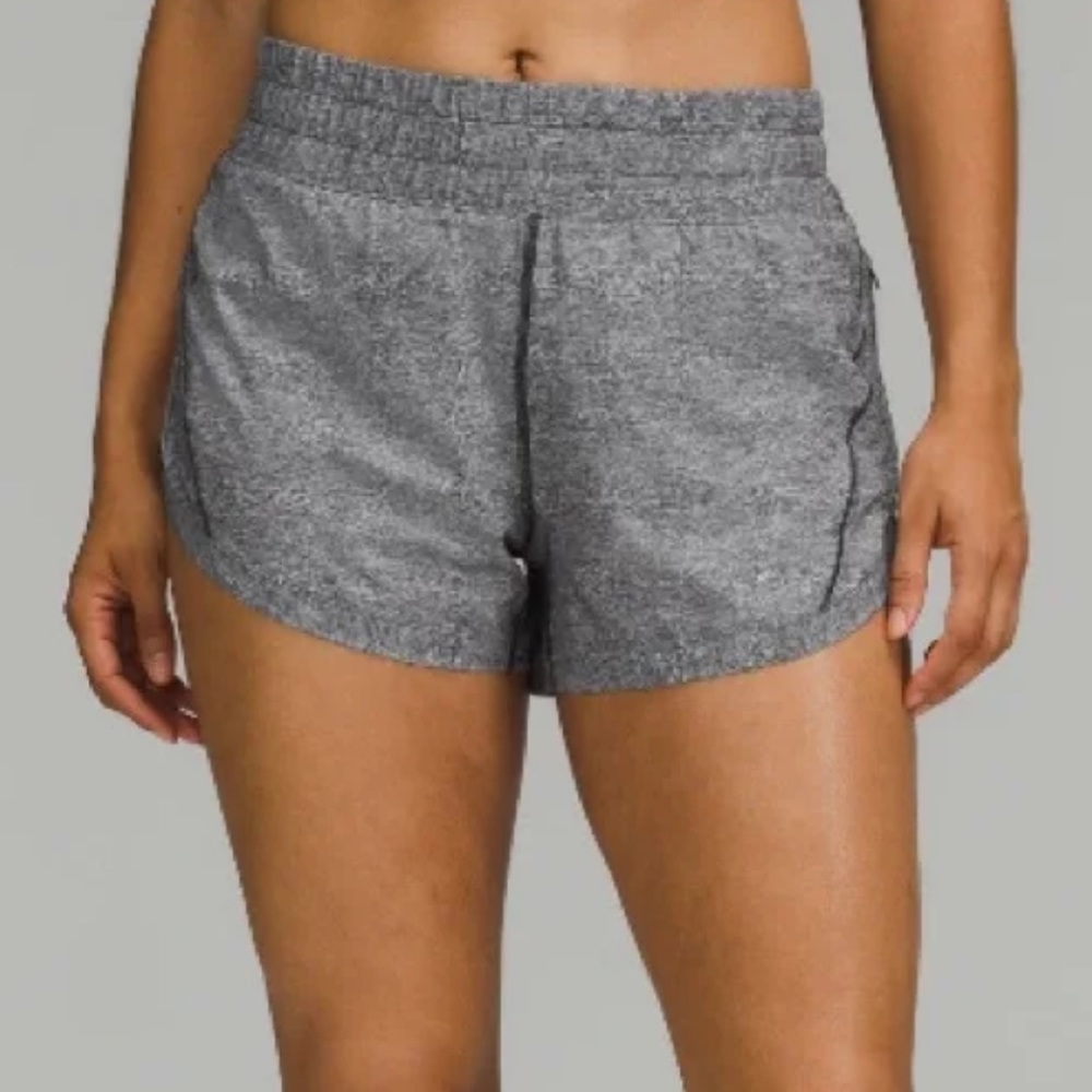 Lululemon track that high rise 3 inch shorts heather grey lightly worn size 8